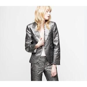 Zadig & Voltaire Metallic Jacket Womens XS Futuristic Edgy Maximalist Cyberpunk